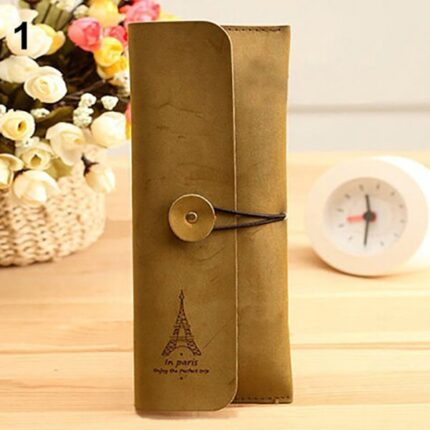 스웨이드 가죽 피라미드 펜슬 케이스(연갈색) / 고급 필통 펜 파우치