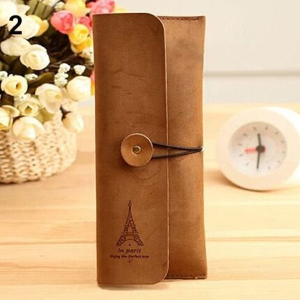 스웨이드 가죽 피라미드 펜슬 케이스(갈색) / 고급 필통 펜 파우치